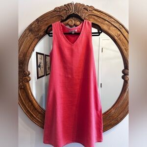 FLAX linen sleeveless shift dress. Size small. Coral color.